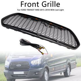 Matt Black Front Bumper Grill Grille Fit Ford Transit MK8 2015-2018 Raptor w/LED