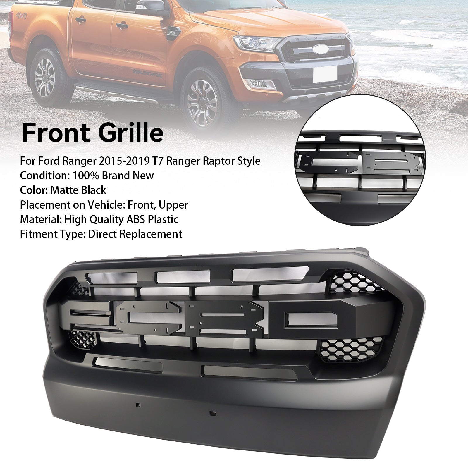 Matt Black Ranger Raptor Style Front Bumper Grill Fit Ford Ranger 2015 ...