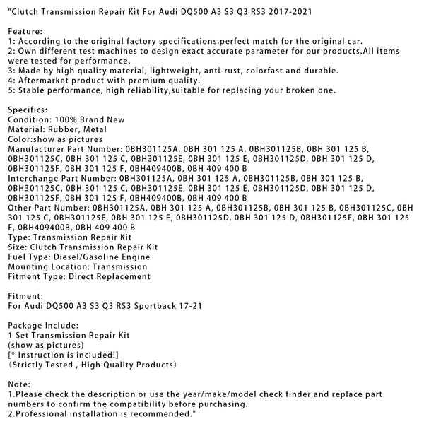 Clutch Transmission Repair Kit For Audi DQ500 A3 S3 Q3 RS3 2017-2021