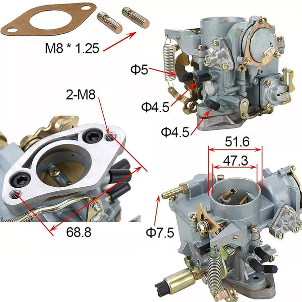 Volkswagen Beetle 30/31 PICT-3 Type 1&2 Bug Bus Ghia Carburetor W/ Gasket 113129029A Generic