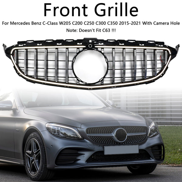 2015-2021 Mercedes-Benz C-Klasse W205 C200 C250 C300 C350 Forkromet forkofangergrill med LED Generisk