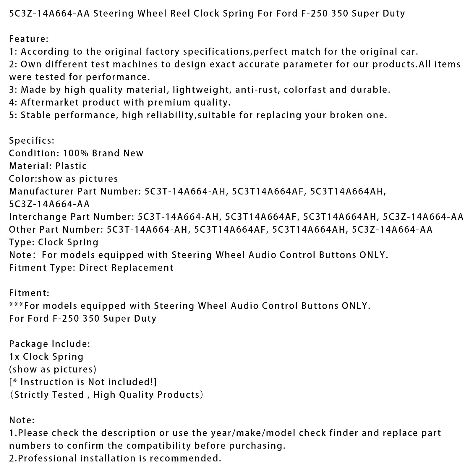 5C3Z-14A664-AA Rathjulsurfjeder til Ford F-250 350 Super Duty
