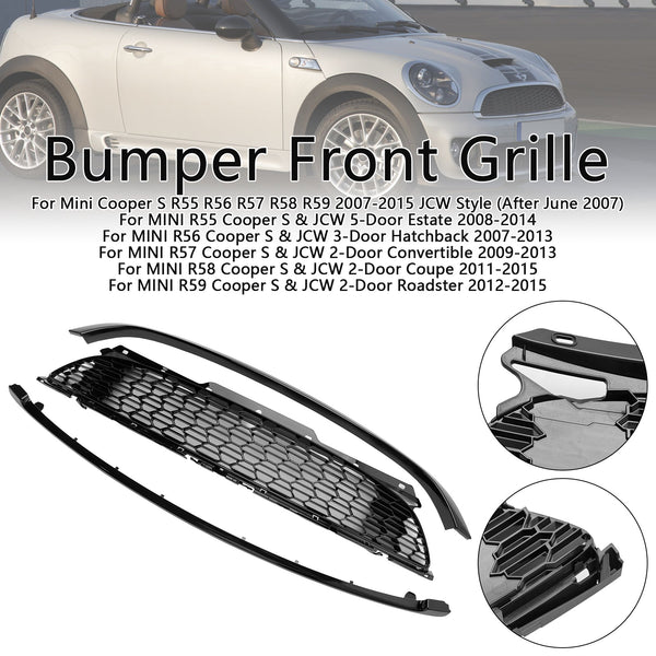 2009-2013 Mini R57 Cooper S & JCW 2-Door Convertible 3Pcs Gloss Black Front Grill Grille Generic