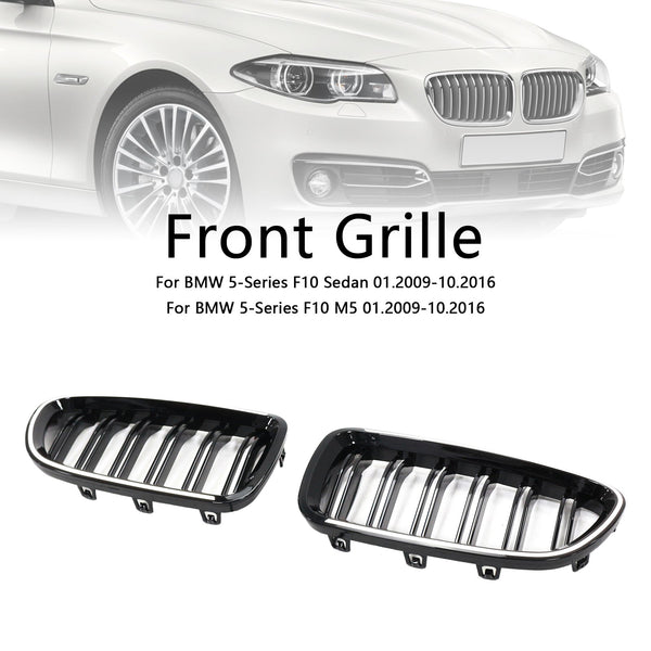 01.2009-10.2016 BMW 5-serie F10 Nyrestøtfangergrill Grill glans sort 51137203649 51137203650 Generisk