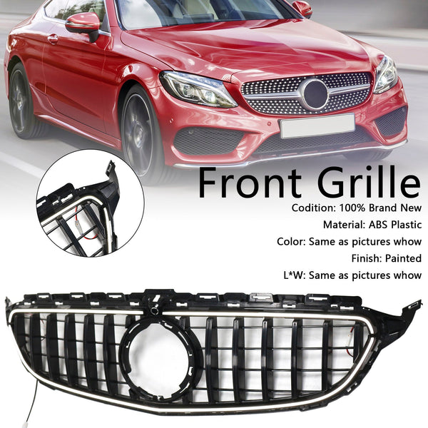 Mercedes Benz Classe C 2015-2021 W205 C200 C250 C300 C350 Griglia paraurti anteriore nera con LED generico