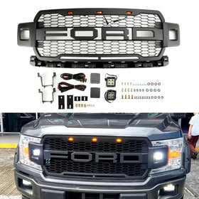 2018-2020 Ford F150 Grill Raptor Style Front Grille W/Led Lights w/Letter