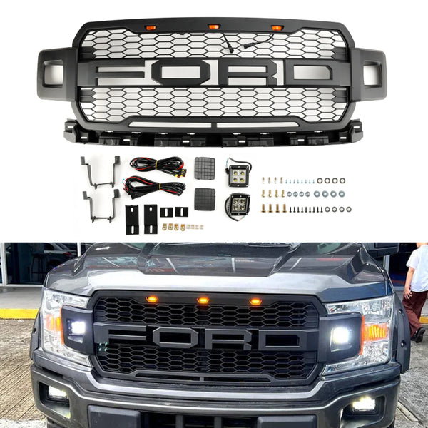 2018-2020 フォード F150 グリル ラプター スタイル フロント グリル W/LED ライト付き レター付き