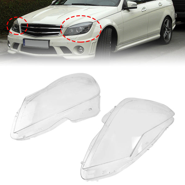 2011-2015 Mercedes Benz C Class W204 2PCS Front Headlight Lens Cover Lampshade A2048203539 A2048203639 Generic
