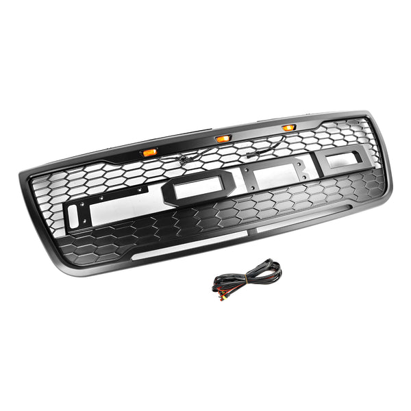 Vorderer oberer Stoßstangengrill, passend für Ford Explorer 2012–2015, mit grauen Lichtern