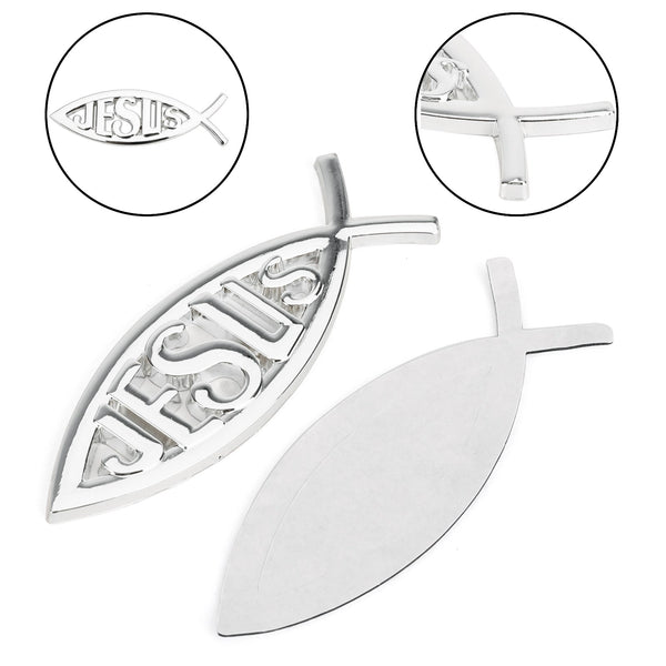 Jesus Christian Fish Symbol Silver 3D Car Decal Emblem Sticker Religious God Generic