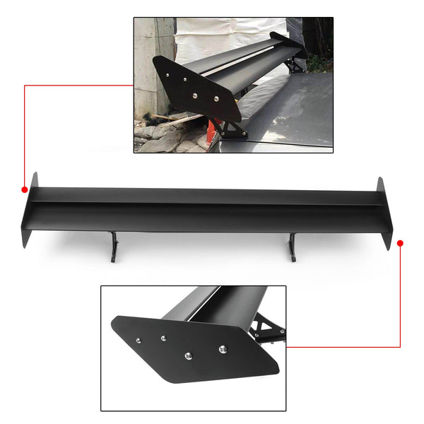 Universal Aluminum Adjustable Double Deck GT Rear Trunk Wing Spoiler Black Generic