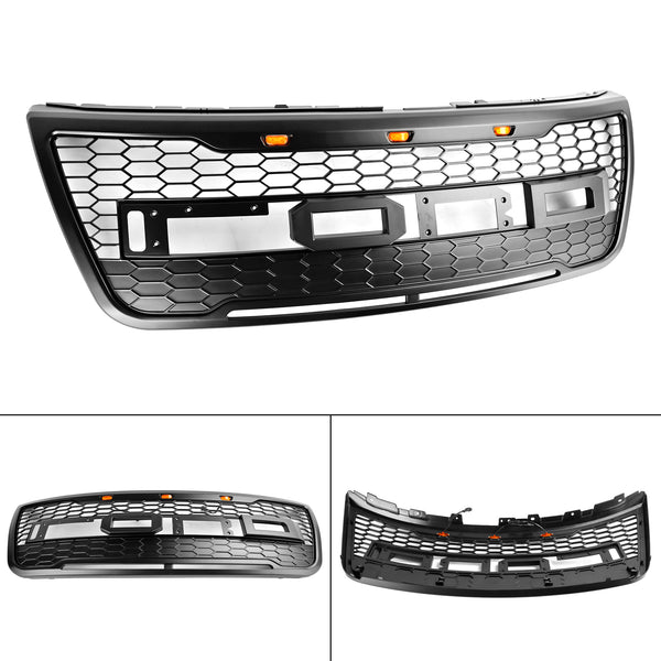Vorderer oberer Stoßstangengrill, passend für Ford Explorer 2012–2015, mit grauen Lichtern