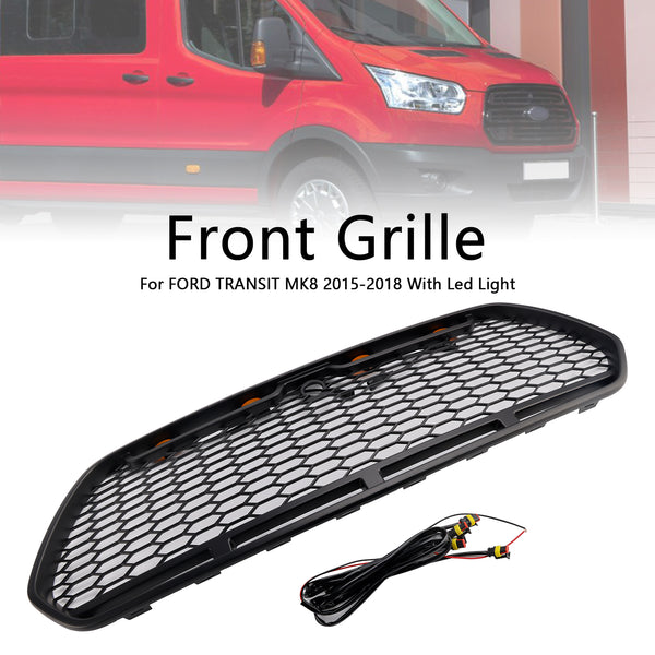 Matt svart frontstøtfangergrill Passer til Ford Transit MK8 2015-2018 Raptor m/LED