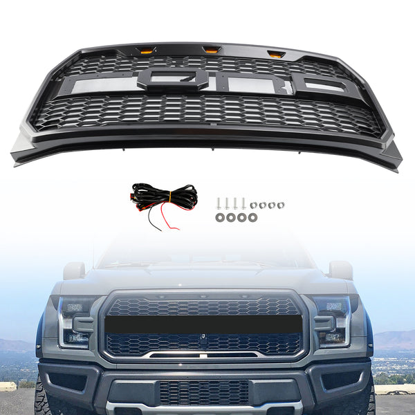 ABS Front Bumper Grill Grille Fit Ford F150 2015-2017 Raptor Style W/ LED