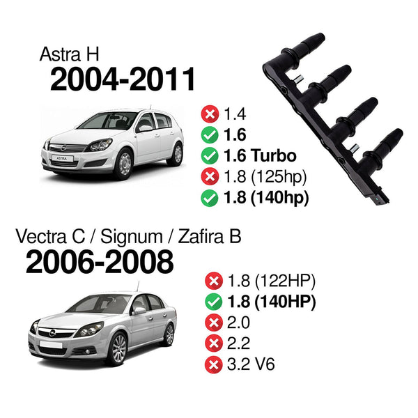 Paquete de bobina de encendido Vauxhall Astra H 2004-2009 95517924 120821 genérico