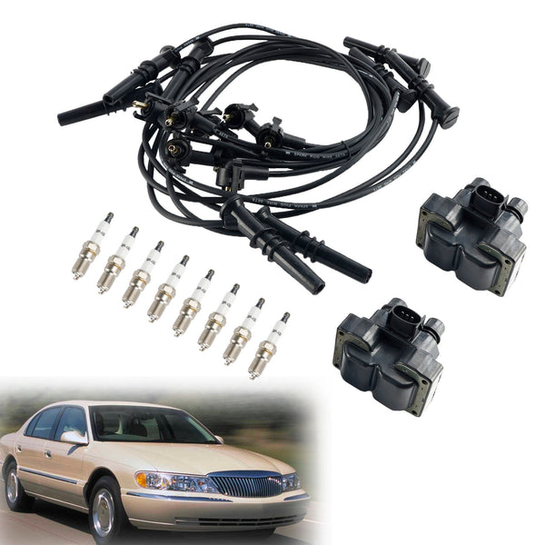 1995-1997 Lincoln Continental V8 4.6L 2 Tändspolepaket 8 tändstift och trådset FD487 DG530 Generic