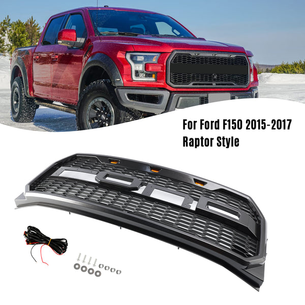 ABS Front Bumper Grill Grille Fit Ford F150 2015-2017 Raptor Style W/ LED