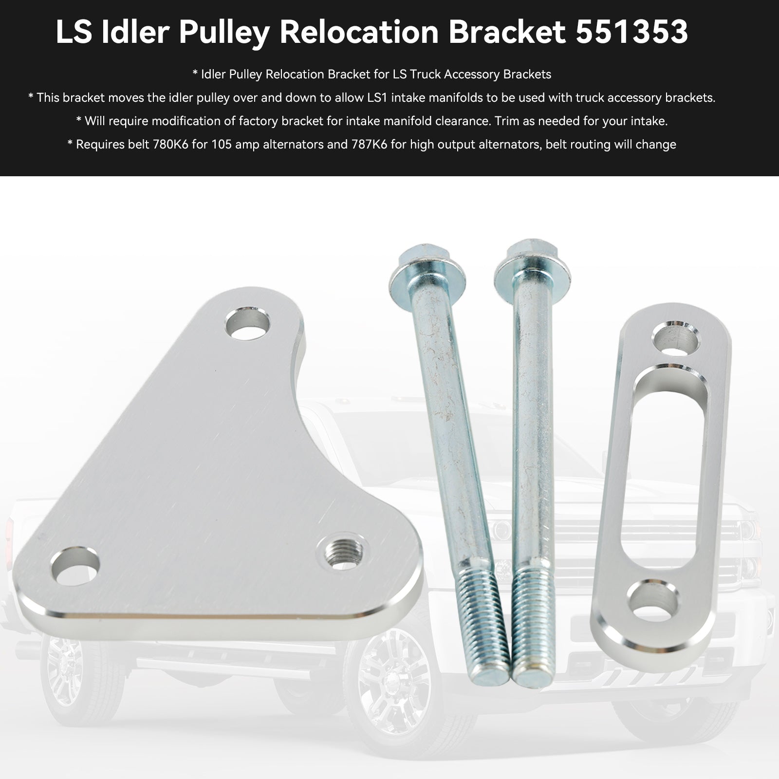 Chevy Truck LS1 Indsugningsswap LQ4 LQ9 LSX 4,8L 5,3L 6,0L 551353 Billet Tomgangskive 551353 Flyttebeslag