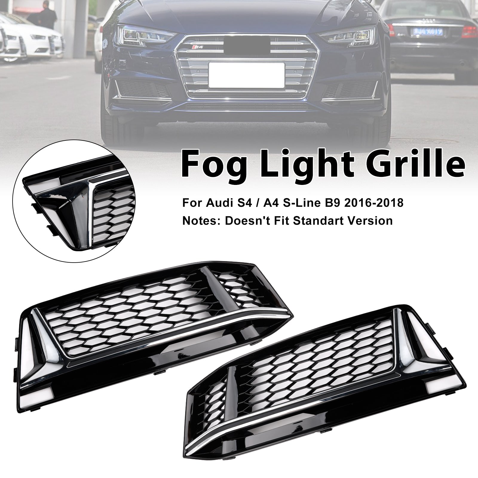 2016-2018 Audi S4/A4 S-Line B9 2 stk. tågelygteafdækning til grill 8W0 807 681 K 8W0 807 682 K Generisk