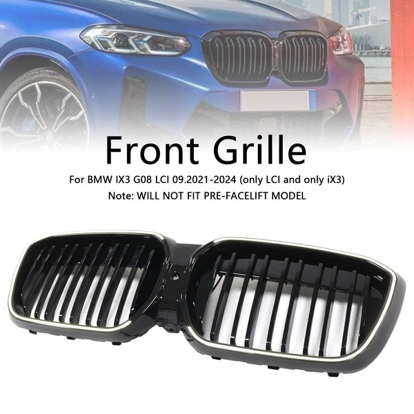 2022-2024 BMW IX3 G08 LCI DOBBEL LAVER GLOSS SVART FRONT NYRET GRILL GRILLER Generisk
