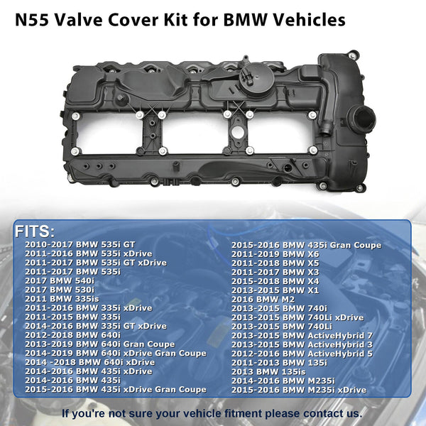 2011-2018 BMW F06/F12/F13 640i N55B30 3.0T N55B46 Coperchio valvola motore con guarnizione+tappo 11127570292 E362-AS Generico