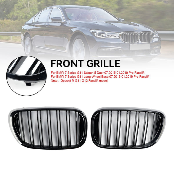 2015.07-2019.01 BMW 7 Series G11 Saloon 5 Door Pre-Facelift Black 2 Slat Front Kidney Grill Grille Generic