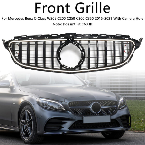 Mercedes Benz Classe C 2015-2021 W205 C200 C250 C300 C350 Griglia paraurti anteriore nera con LED generico