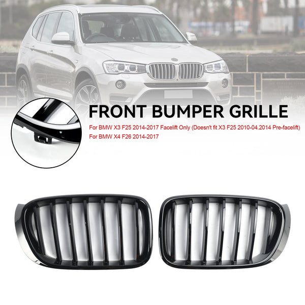 2014-2017 BMW X3 F25 Facelift Gloss Black Front Bumper Kidney Grill Grille