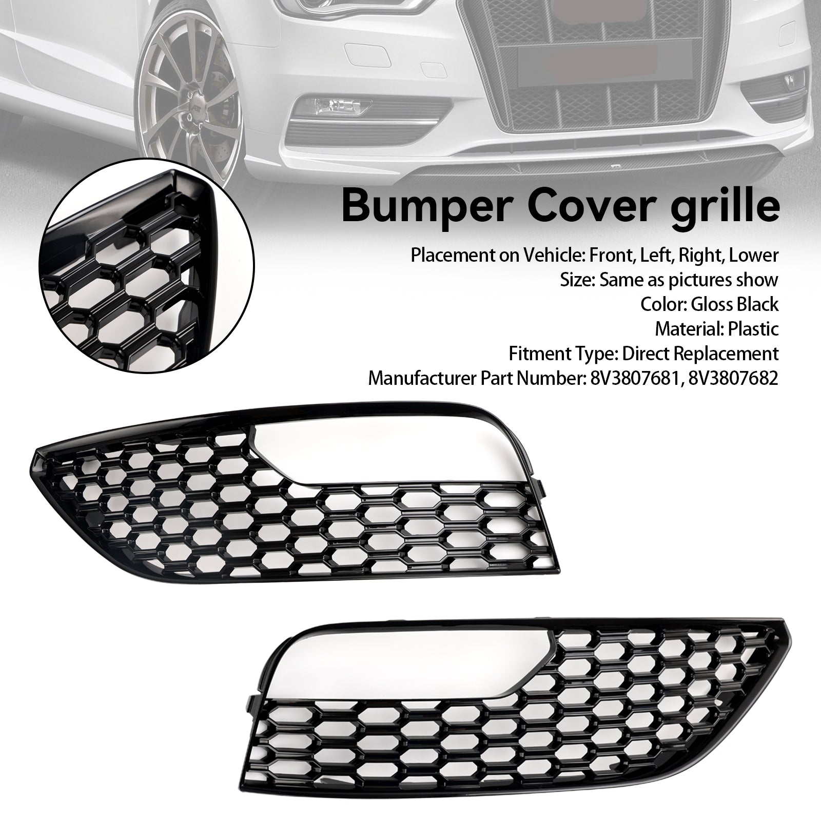2012-2016 Audi A3 S3 Versione Standard 2 PZ Paraurti Anteriore Fendinebbia Surround Griglia di Copertura 8V3807681 8V3807682