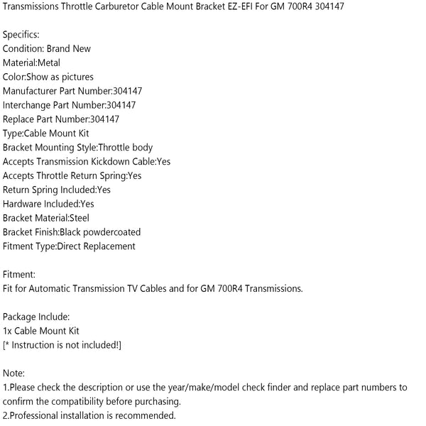 Transmissioner Gasspjäll Förgasare Kabelfäste EZ-EFI För GM 700R4 304147 Generic