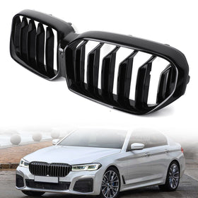 Double Gloss Black Front Grill Grille Fit BMW 5-Series G30 G31 21-22 W/Camera Generic