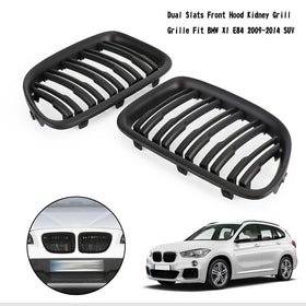09-14 BMW X1 SUV Matt Black Dual Slats Front Hood Kidney Grill Grille Generic