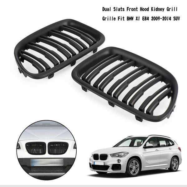 09-14 BMW X1 SUV Matt Black Dual Slats Front Hood Kidney Grill Grille Generic