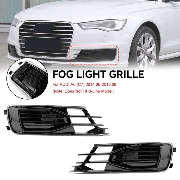 2014-2018 Audi A6 C7 2PCS Front Bumper Foglight Cover Grill Black Chrome 4G0807647T94 4G0807648T94 Generic