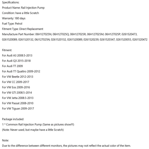 2008.5-2013 VW Jetta högtrycksbränslepump 06H127025N 06H127025R 0261520473 06H127025Q Generic