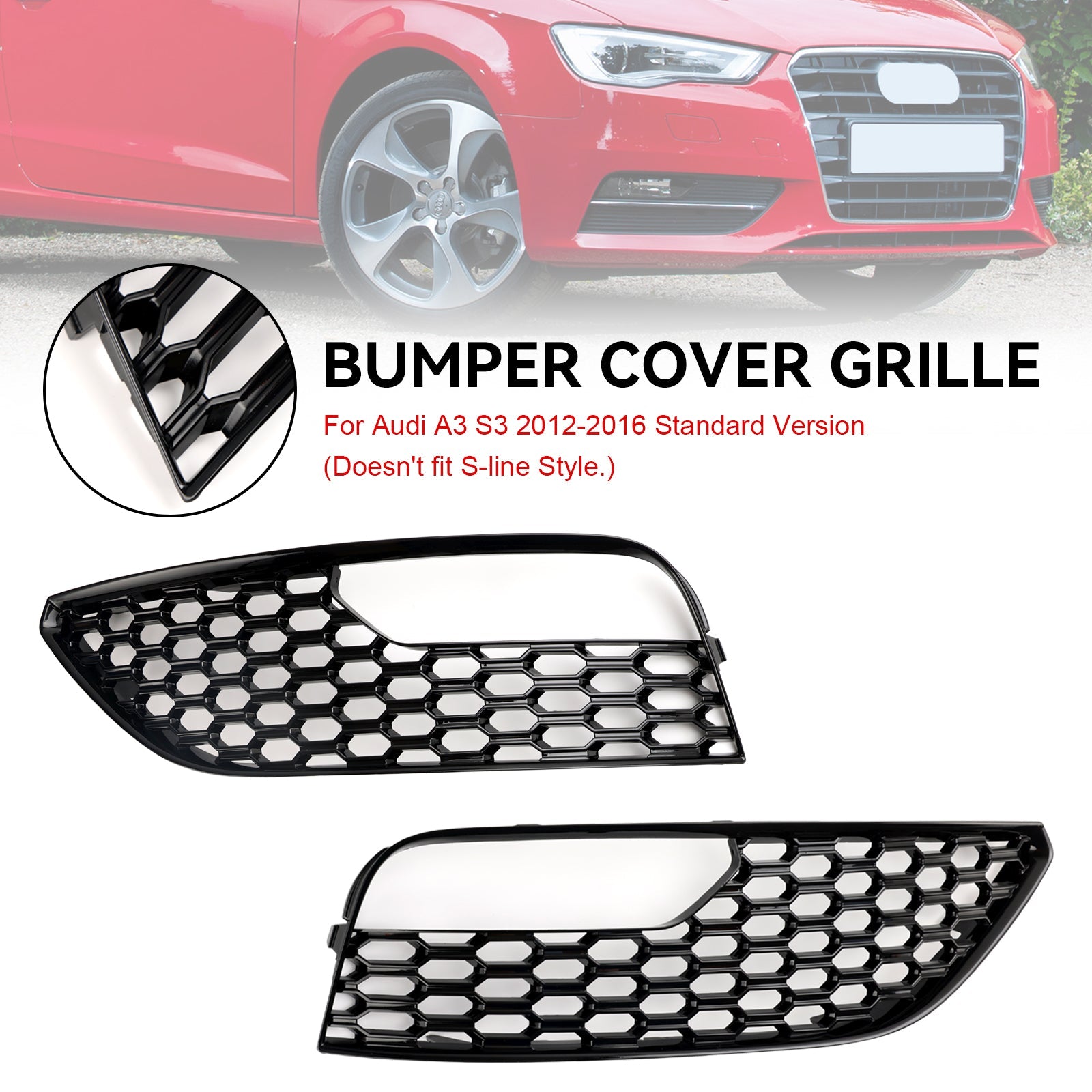 2012-2016 Audi A3 S3 Versione Standard 2 PZ Paraurti Anteriore Fendinebbia Surround Griglia di Copertura 8V3807681 8V3807682