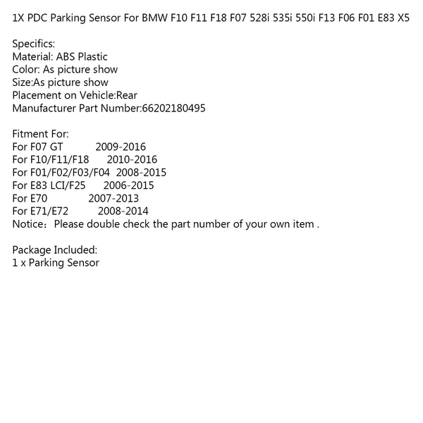 1X PDC Parking Sensor For BMW F10 F11 F18 F07 528i 535i 550i F13 F06 F01 E83 X5 Generic
