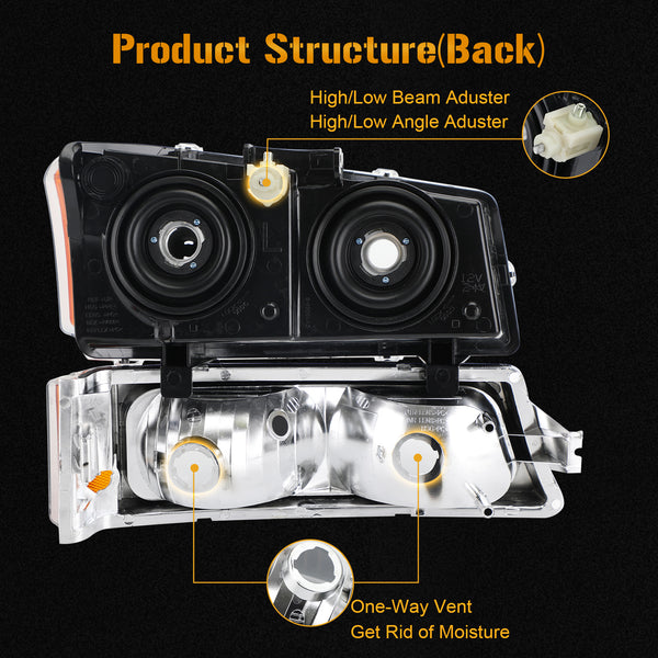 2003-2006 Chevr シルバラード 1500/1500HD/2500HD/3500 クローム ハウジング アンバー サイド ヘッドライト/ランプ アセンブリ 15199556 10366038 汎用