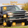 2003–2006 Chevr Silverado 1500/1500HD/2500HD/3500 Chromgehäuse, bernsteinfarbene Seitenscheinwerfer/Lampenbaugruppe 15199556 10366038 Generisch