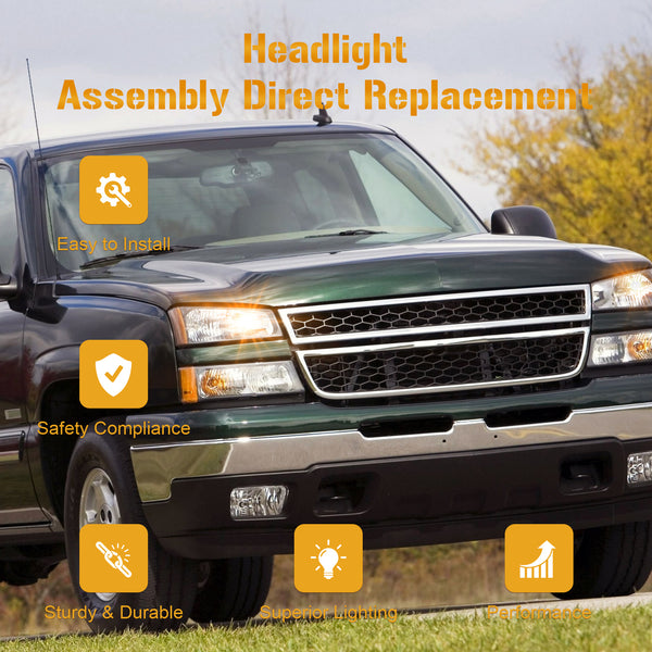 2003-2006 Chevr Silverado 1500/1500HD/2500HD/3500 Chrome Housing Amber Side Headlights/Lamp Assembly 15199556 10366038