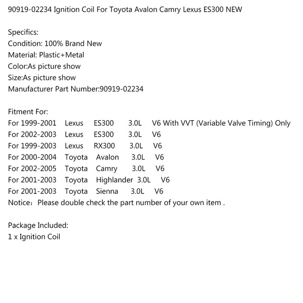 90919-02234 Zündspule für Toyota Avalon Camry Lexus ES300 NEU Generisch