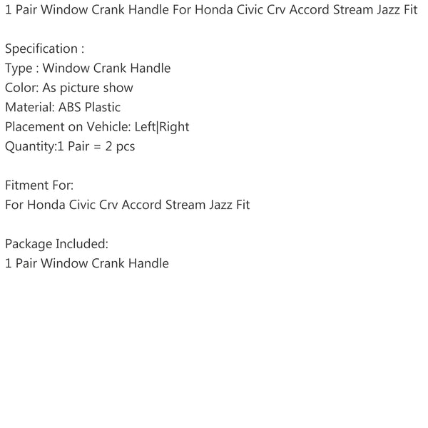 1 Pair Window Crank Handle For Honda Civic Crv Accord Stream Jazz Fit Generic