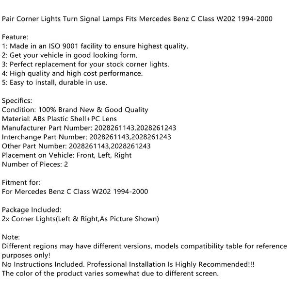 Indicatori di direzione indicatori di direzione sinistra/destra per Benz Classe C W202 1994-2000 Generico