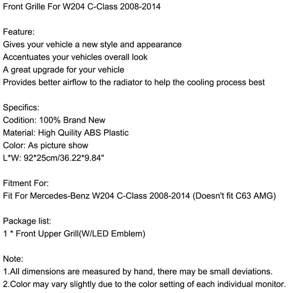 Benz W204 C-Class  C300 C350 2008-2014 Diamond Front Bumper Grill W/ LED Logo Generic