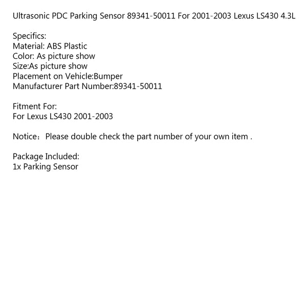 2001-2003 Lexus LS430 4.3L Ultrasonic PDC Parking Sensor 89341-50011 Generic