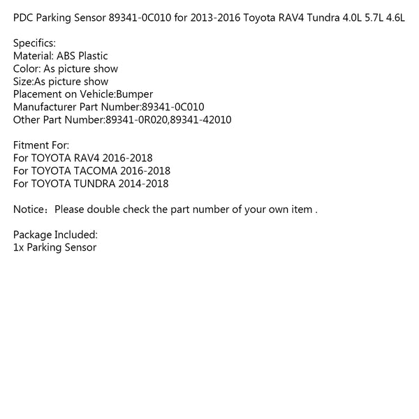 PDC Parking Sensor 89341-0C010 for 2013-2016 Toyota RAV4 Tundra 4.0L 5.7L 4.6L Generic