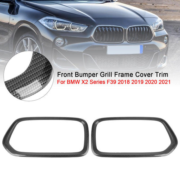 BMW X2 Series F39 2018-2021 Carbon Fiber Front Bumper Grill Frame Cover Trim Generic