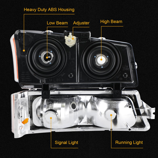 2003-2006 Chevr シルバラード 1500/1500HD/2500HD/3500 クローム ハウジング アンバー サイド ヘッドライト/ランプ アセンブリ 15199556 10366038 汎用