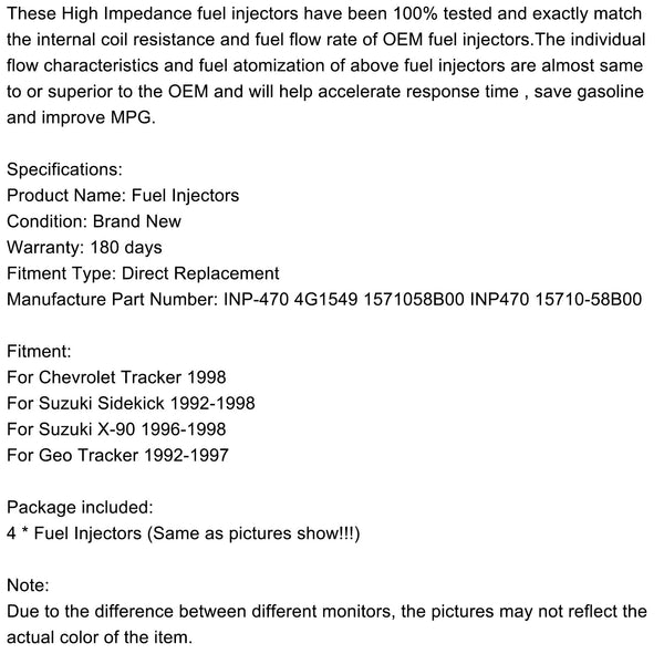 Kraftstoffeinspritzdüsen 4G1549 1571058B00 INP470, passend für 1992–1997 Geo Tracker Generic