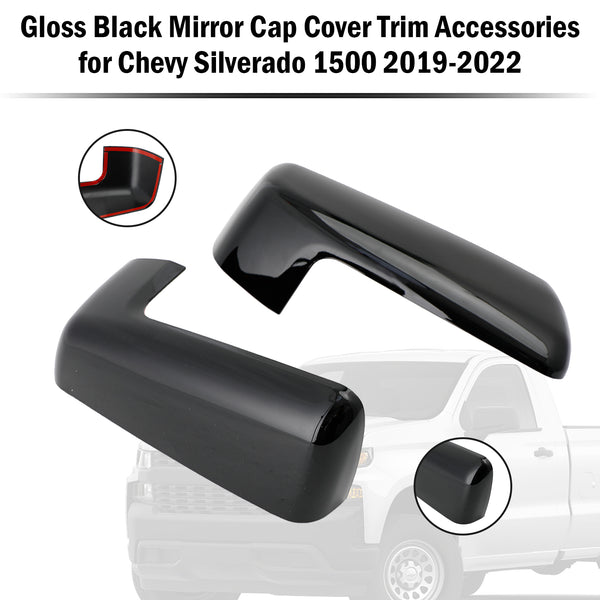 2019-2022 Chevy Silverado 1500 Gloss Black Mirror Cap Cover Trim Accessories Generic